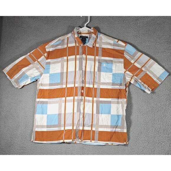 Trust Button Up Shirt Men’s XXL Multicolor ColorBlock Short Sleeve Linen Blend - Picture 1 of 8